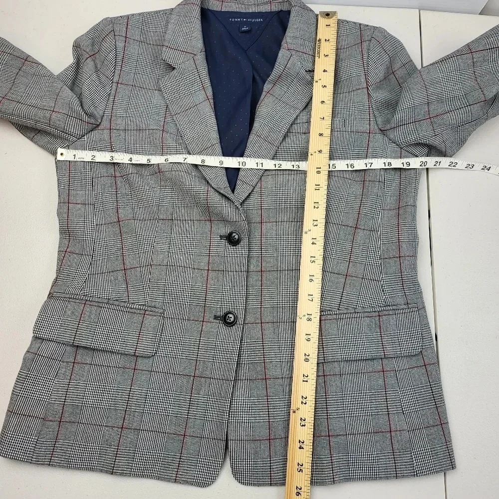 TOMMY HILFIGER Gray Plaid Two Button Blazer Jacket Sz 14 Business Casual Office - Picture 11 of 15